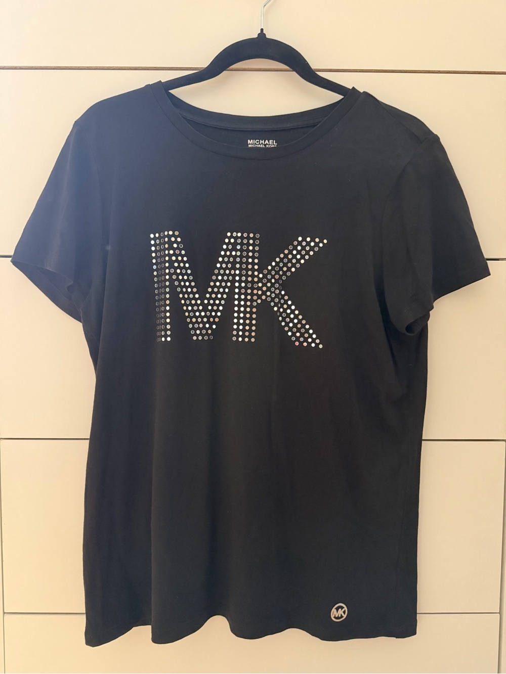Michael Kors Black Short Sleeve Tee with Studded MK Logo